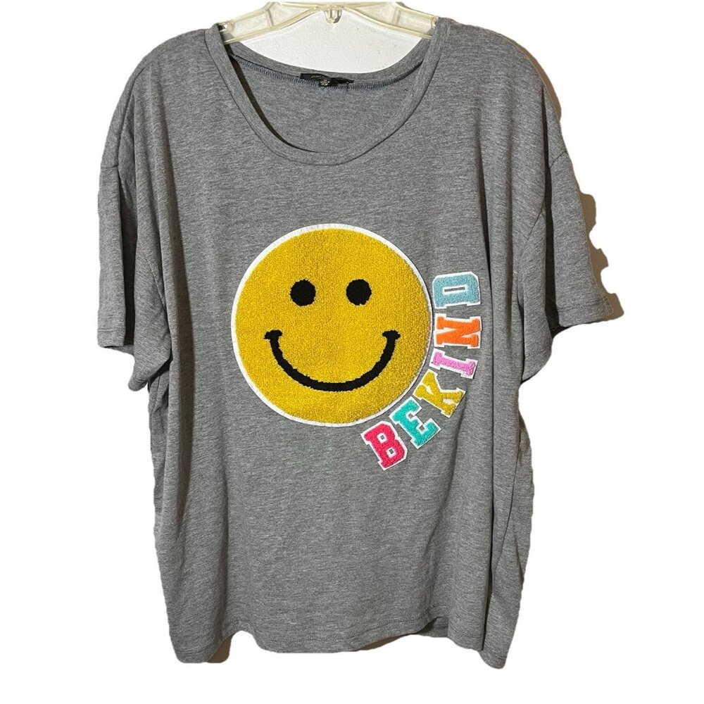 Nwot Ruby & Lace T-shirt Raised Letters Smiley Face Gray Short Sleeve Sz 1X